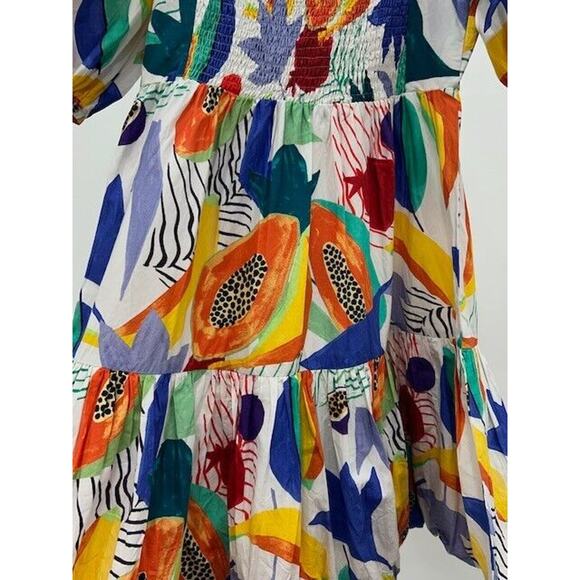 Oliphant Mini Dress Bubble Skirt Puff Sleeves Smocked Papaya Yellow Size XS NWT - Picture 3 of 15